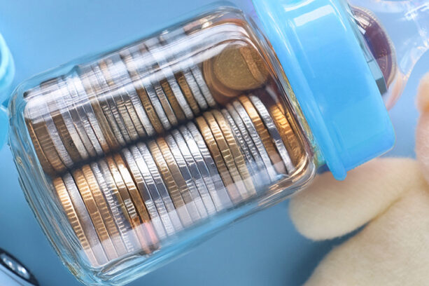 coins in a babies bottle