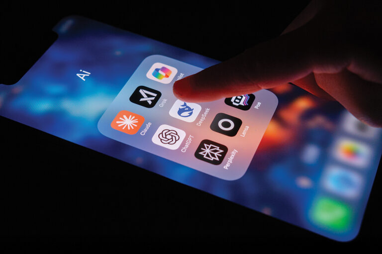 finger tips selecting an AI app on a smart phone